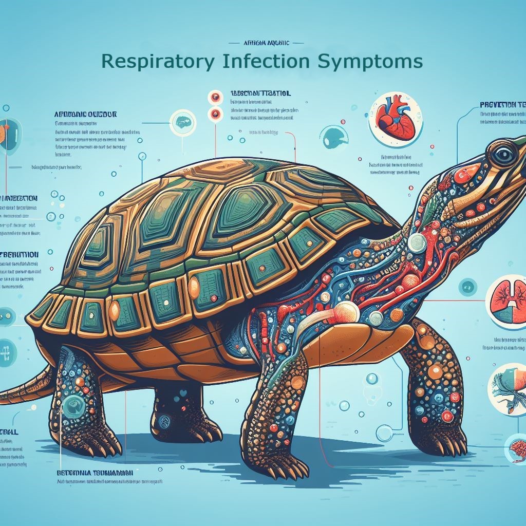 African Aquatic Sideneck Turtle exhibiting respiratory infection symptoms, infographics style