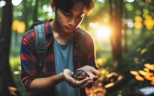 Boy holding a painted turtle