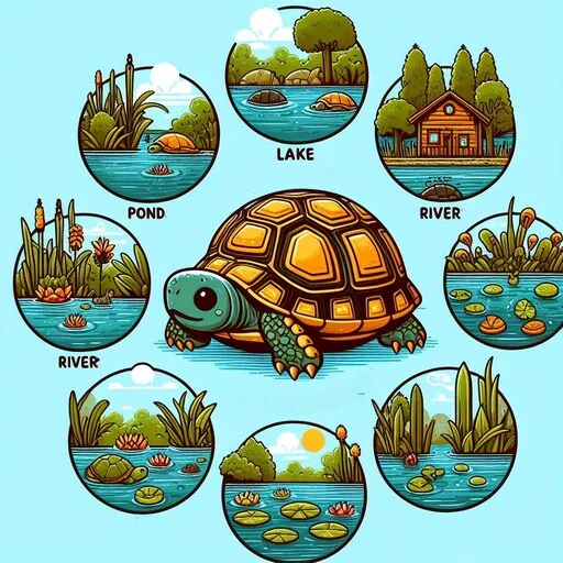 Turtle different freshwater habitats like Ponds, Lakes, Rivers & Swamps