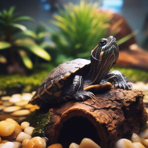 A turtle basking on a rock in its habitat
