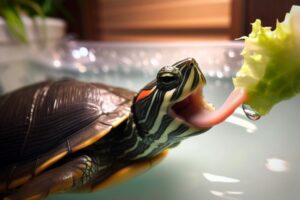 turtle eat food using its tongue